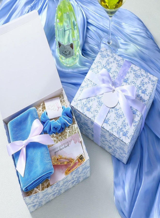 Faccito 8 Pack Blue Floral bridesmaid proposal Gift Boxes 8 x 8 x 4 Inch Chinoiserie Flower Paper Boxes with Ribbon Label Card for Wedding Bridesmaid Gift Bridal Baby Shower Birthday Party Favor - Image 3